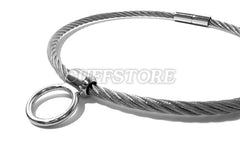 Cable Wire Bondage Collar with Non-Removable Single Ring Multiple Sizes