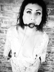 Soft Silicone Open Mouth Gag with Chained Nipple Clamps