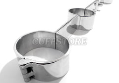 Three connected cuffs from The Cuffstores Rigid Spreader Bar Stocks Antique Replica with Allen Drive Key (KB-222) are shown in a secure arrangement on a white surface, featuring a watermark reading CUFFSTORE across the center.