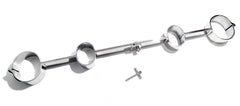 The Cuffstore Rigid Spreader Bar Stocks Antique Replica KB-222 features four stainless steel cuffs with a central lock and Allen drive key, designed to securely restrain wrists and ankles for bondage play.