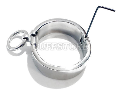 Locking Stainless Steel Flat Bondage Cuffs (Wrist Handcuffs) With Removable Ring - Multiple Sizes Available