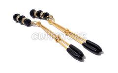 Adjustable Black Crystal Beaded Gold or Silver Nipple Clamps