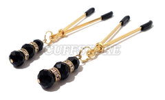 Adjustable Black Crystal Beaded Gold or Silver Nipple Clamps