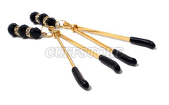 Adjustable Black Crystal Beaded Gold or Silver Nipple Clamps