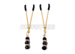 Adjustable Black Crystal Beaded Gold or Silver Nipple Clamps