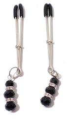 Adjustable Black Crystal Beaded Gold or Silver Nipple Clamps