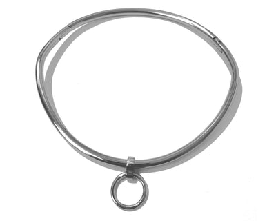 Petite 6mm Curved Stainless Steel Jewelry Bondage Collar with Single Ring (Multiple Sizes 14"-19") - BDSM Collar