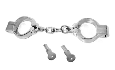 Stainless Steel Chain-Link Hamburg-8 Snap Shut Handcuffs with Two Keys 128-B-SS