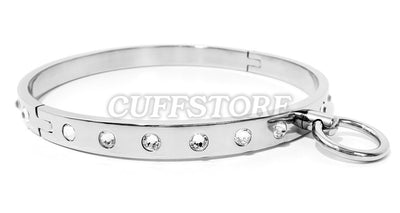 Stainless Steel Single Ring White Crystal Bondage Collar 2033-WC