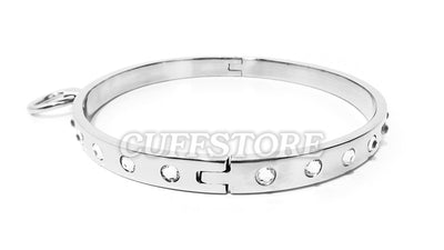 Stainless Steel Single Ring White Crystal Bondage Collar 2033-WC