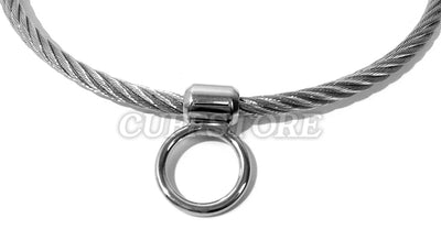 Cable Wire Bondage Collar with Non-Removable Single Ring Multiple Sizes