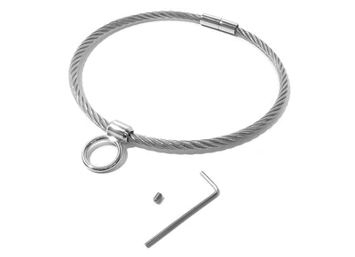 Cable Wire Bondage Collar with Non-Removable Single Ring Multiple Sizes