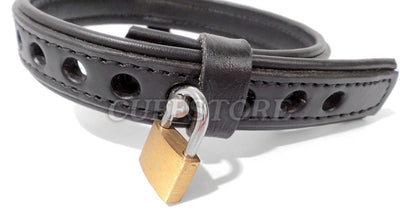 Adjustable Size Locking Square Ring Leather Collar Restraint with Padlock