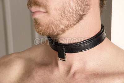 Adjustable Size Locking Square Ring Leather Collar Restraint with Padlock