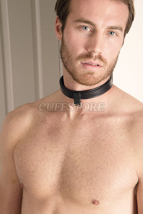 Black Leather Locking Collar with Square Ring