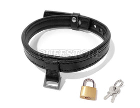 Black Leather Locking Collar with Square Ring