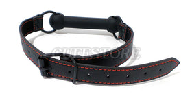 Back view of the black horse-bit gag buckle strap