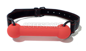 Front view of the red silicone horse-bit gag