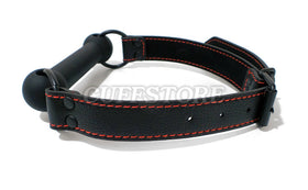 Side view of the black bit gag and adjustable strap