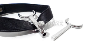 Open leather collar strap with stainless steel fork
