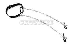 Lockable Silicone Ring Gag with Nipple Clamps