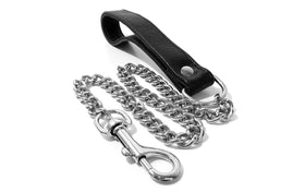 Stainless Steel Chain Leash with Leather Handle