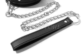 Black Padded Collar with Red Lining & Leash