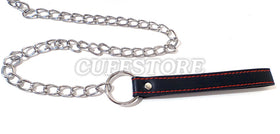 Red-Lined Black Collar with Chain Leash