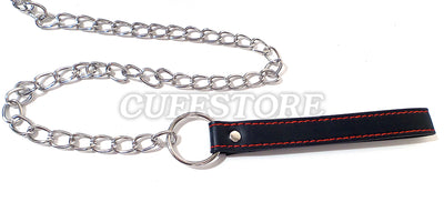 Red & Black Lockable Bondage Collar with Leash