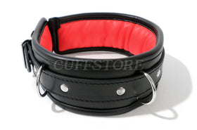 Black Padded Collar with Red Lining & Leash