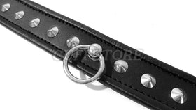 Studded Leather Bondage Collar with O-Ring