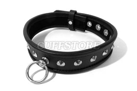 Studded Leather Bondage Collar with O-Ring