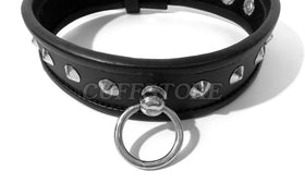 Studded Leather Bondage Collar with O-Ring