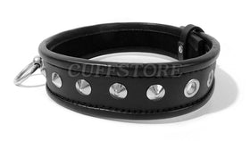 Studded Leather Bondage Collar with O-Ring