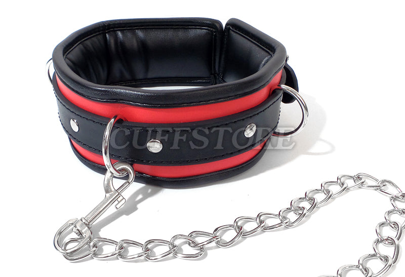 Lockable Bondage Collar with Chain Leash - Adjustable