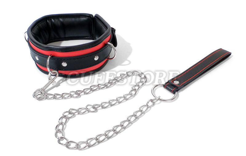 Lockable Bondage Collar with Chain Leash - Adjustable