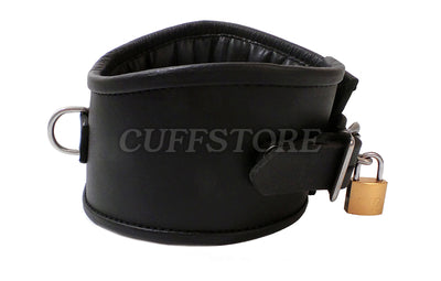 Padded Leather Posture Collar with Padlock 2 Heights