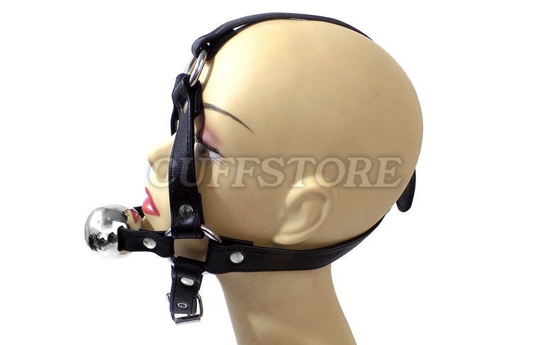 Lockable Open Mouth Ball Gag Leather Harness