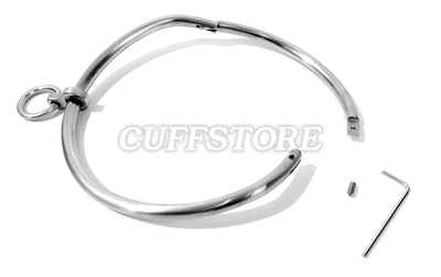 Curved Stainless Steel Bondage Collar with Single Ring Multiple Sizes Satin or Polished Finish