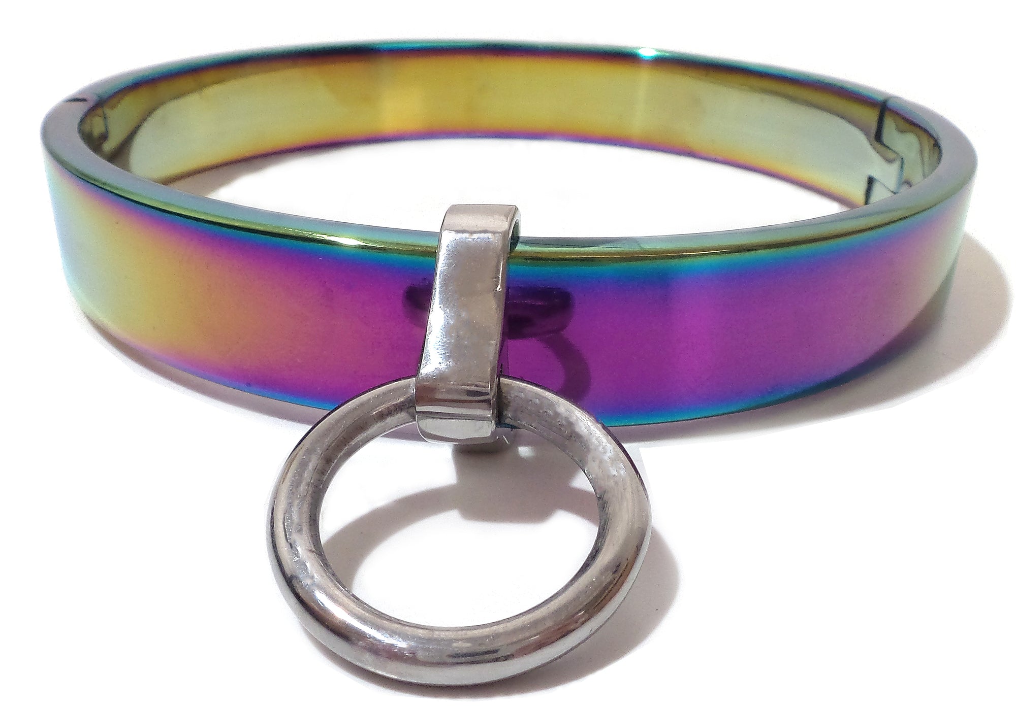 Flat Rainbow Slave Collar with Removable Ring