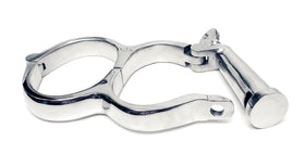 Angled view of closed Darby Irish-8 leg irons