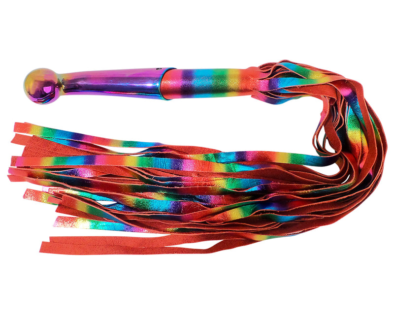 Rainbow Suede Leather BDSM Bondage Flogger 35 Tails With Rainbow Stainless Steel Insertable Handle