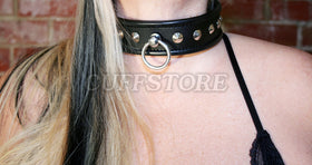 Studded Leather Bondage Collar with O-Ring
