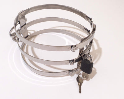 3 Ring Stainless Steel Locking Adjustable BDSM Posture Collar, Neck Cage