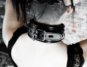 Black Padded Collar with Red Lining & Leash