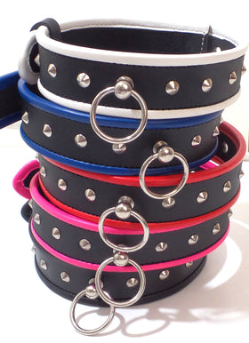 Studded Leather Bondage Collar with O-Ring