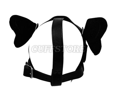 Black & White Leather Puppy Play Dog Mask with Removable Muzzle