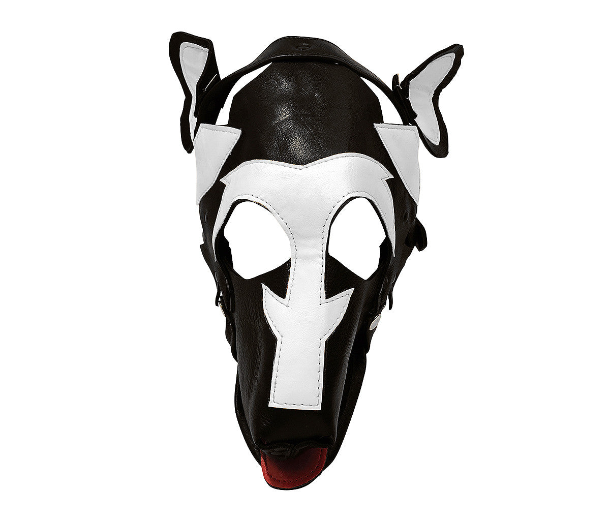 Black & White Leather Puppy Play Dog Mask with Removable Muzzle