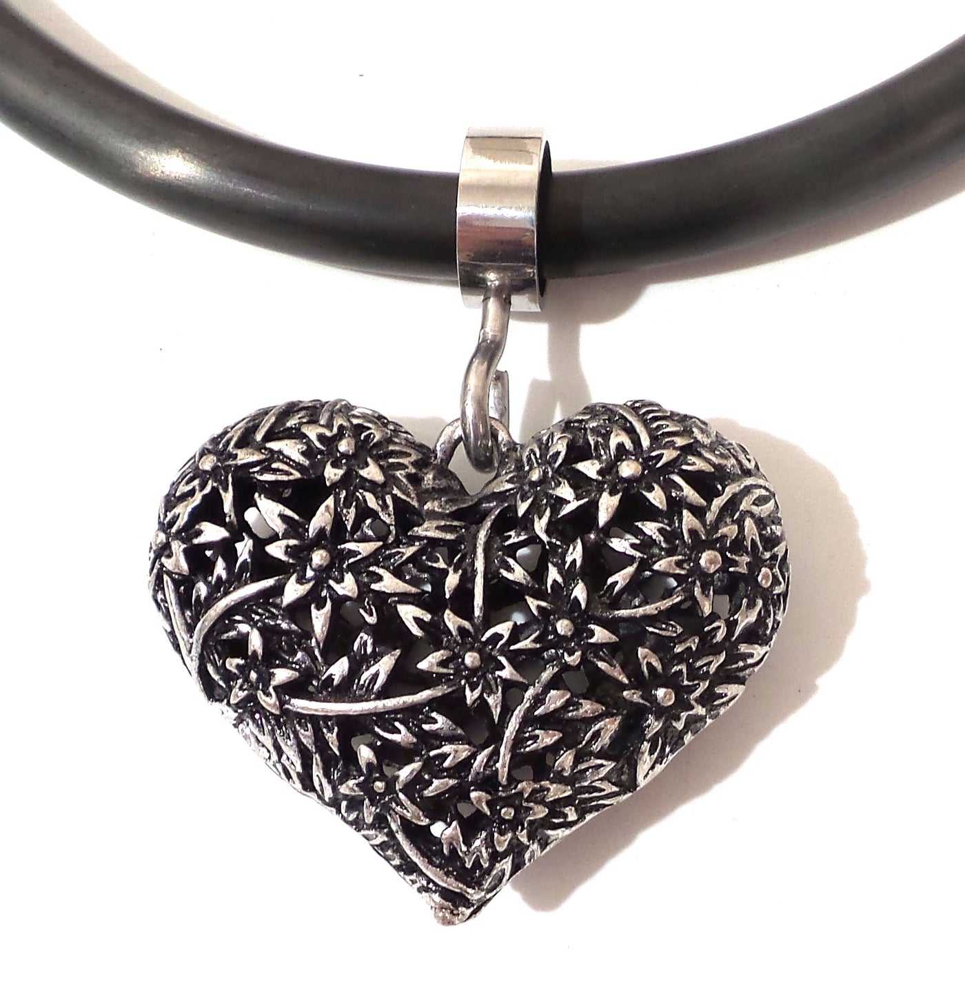 Filigree Heart Collar Pendant with Slide Ring