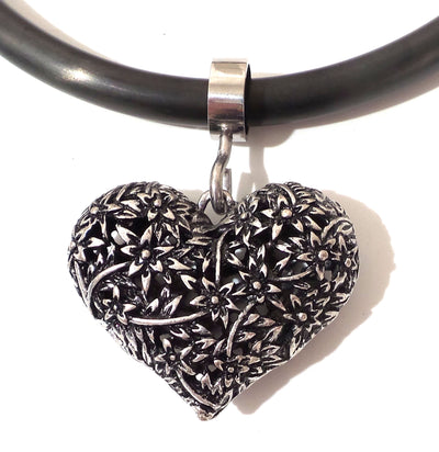 Filagree Heart Pendant for Collars with Slide Ring